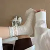 Calcetines de Lunares Blancos para Mujer, Calcetines de Verano Finos Transparentes de Encaje a Media Pantorrilla, Calcetines de Hielo Transpirables con Malla Hueca, Calcetines Sin Costuras Estilo Coreano