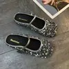 Zapatos Planos Slip-On Cuadrados con Lentejuelas Plateadas para Uso en Exteriores, Nuevos Zapatos Mary Jane Planos Primavera/Verano 2025, Artículo Popular de Celebridad de Internet