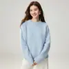 Suéter de cashmere solto e casual com gola redonda e mangas compridas para mulheres outono inverno quente mangas raglan peça íntima barra canelada malha