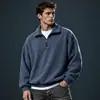 Estilo Americano Transfronterizo Nuevo Venta Caliente Polar Color Sólido Cuello Alto Cremallera Chaqueta Casual Holgada de Moda Ropa para Hombre Sudadera con Capucha