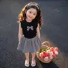Conjunto de Saia Plissada Doce de Verão para Meninas, Colete Versátil Estiloso, Camiseta, Saia Floral Curta para Menina