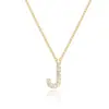 Colar Pingente Versátil Europeu e Americano com 26 Letras Cravejado com Diamantes, Banhado a Cobre com 14K, Corrente para Clavícula, Acessório Moderno e Simples para Mulheres