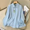 Tiro Real Camisa de Hilo de Algodón de Doble Capa Bordada de Girasol para Mujer Manga Larga Otoño Nueva Camisa de Algodón Top Holgado