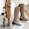 Botas Femininas de Comércio Exterior Fivela de Cinto de Veludo Fosco Botas de Cano Alto Salto Quadrado Salto Médio Botas de Motocicleta Amazon desejo AliExpress Explosão