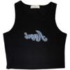 Chaleco con cuello en V y letras azules bordadas para mujer, nuevo jersey sexy sin mangas con personaje I de Spice Girls de verano 2021