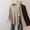 Novo suéter de tricô assimétrico de um ombro estilo coreano para mulheres plus size com mangas morcego, top pullover casual e macio