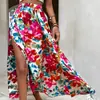 Saia Midi Estampada Floral Colorida, Estilo Boho, Férias, Casual à Beira-Mar, Roupa Retrô Americana