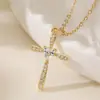 Aogu Amazon Mais Vendido Colar com Pingente de Cruz Banhado a Cobre Ouro 18K Zircônia Feminino Luxo Acessível Corrente de Clavícula Personalizada Novo