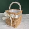 Cesta de Mano de Mimbre con Asa de Perla Bolso de Mimbre Cesta de Flores Bolso Tejido Ratán Tejido Mimbre Tienda Xi Cesta de Regalo Acompañante Empaque