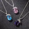 Collar de Diamantes Rosa Azul Morado Estilo Coreano Colgante de Hoja Hoja Gota de Agua para Mujer Cadena de Clavícula Simple Versátil Colgante en Forma de Gota Moderno