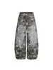 Jeans Camuflaje Desgastados con Estampado de Estrellas Estilo Americano High Street Diseño Unisex Dobladillo Curvo Pantalones Holgados de Pierna Ancha