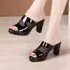Primavera/Verão 2026 Novo Comércio Exterior Sandálias Respiráveis de Malha com Salto Bloco Sandálias de Solado Grosso Slip-On Peep-Toe Sapatos para Mãe Transfronteiriço
