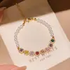 Pulseira de Zircônia Colorida Dopamina com Pérola, Luxo Leve, Design de Nicho de Alta Qualidade, Joia Estilosa e Versátil