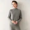 Nuevo Suéter de Cachemira de Color Sólido con Cuello Medio para Mujer Otoño/Invierno 2026, Suéter Base de Punto Grueso Holgado con Puntadas Externas