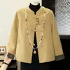 La nueva colección de otoño de mamá: Abrigo de lana estilo chino para mujeres de mediana edad y mayores, moderno abrigo de lana de doble cara para primavera y otoño con botones decorativos