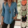 Camisa feminina de botões com decote V e bolsos, novo estilo outono e inverno 2026, transfronteiriça europeia e americana, para sites independentes, AliExpress e Amazon