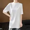 26 Nuevo Suéter de Punto de Algodón Puro para Primavera/Verano, Cuello Semi Alto, Costura en la Espalda, Manga Tres Cuartos, Camiseta de Color Sólido, Corte Holgado, Top Cubre Hombros Adelgazante