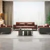 Sofá de couro minimalista moderno de três lugares sala de estar escritório comercial combinação de sofá de couro ocidental cor de café