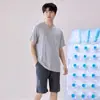 Pijama de Algodón Modal para Pareja Verano Manga Corta Shorts Cuello Redondo Pullover Suave Sencillo Ropa de Casa traje Ropa Exterior MO
