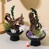 Adorno de Planta en Maceta de Aromaterapia con Cristal Natural, Piedra Difusora de Piedra Bruta de Cristal, Maceta de Cerámica, Adorno de Mesa para Sala de Estar Estilo Zen de Madera Maciza