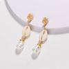 Pendientes de perlas de imitación hechos a mano con alambre de cobre y costura de concha de metal con personalidad creativa, pendientes femeninos al por mayor
