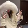 Cardigan de Tricô com Gola de Pele com Capuz para Comércio Exterior Transfronteiriço Feminino Novo Estilo Preguiçoso Solto Outono e Inverno 2025 Jaqueta Suéter Feminina