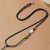 Colar Cordão Pingente Assimétrico Artesanal Pingente de Jada e Cera de Abelha Cordão Colar Pingente de Ágata Cordão Colar para Homens e Mulheres