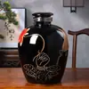 Jarra de Vino Flor de Loto Tallada para Uso Doméstico, Recipiente Sellado de Cerámica Jingdezhen para Almacenamiento de Vino, Jarra de Vino de 20 Jin 30 Jin 25kg 50kg