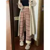 Calça Xadrez de Lã de Cordeiro para Mulheres, Calça Grossa com Forro de Fleece para Outono e Inverno, Calça Wide Leg Emagrecedora de Cintura Alta Estilo Coreano, Calça Casual Retrô