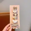 Tecido cor de café desenho animado presilha de cabelo infantil laço xadrez pérola presilha de tecido totalmente revestida presilha para franja de bebê sem danificar