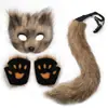 Conjunto de Halloween: Máscara de Raposa, Luvas, Cauda de Raposa de Pelúcia, Adereços e Acessórios de Cosplay de Cauda de Animal Feitos à Mão