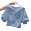 Camisa Verde Juvenil Dopamine con Cuello y Manga Corta para Mujer, Nuevo Estilo Verano 2025, Camisa Corta Dulce para Mujeres Petite