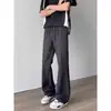 Estilo high-street moderno, corte diagonal e design patchwork, calça casual levemente flare para homens, nova coleção primavera/outono, slim-fit, calça longa de perna reta
