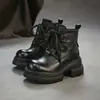 Jie Zhou 2026 Otoño Nueva Llegada Piel de Vaca de Primera Capa Punta Redonda Retro Suela Gruesa Botines Cremallera Lateral Estilo Británico Moda Zapatos de Mujer