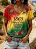 Fabricante Direto Roupas Femininas Transfronteiriças EUA 250ª Camiseta com Estampa Digital Decote V Dia da Independência Estrelas e Águias
