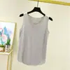 Camisola de Algodão Bambu Cor Sólida para Mulheres, Top de Verão Sem Mangas, Gola Redonda, Caimento Solto, Pode Ser Usado como Camada Externa ou como Camada Base
