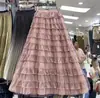 Falda de Malla Transfronteriza Falda de Pastel en Capas Otoño e Invierno 2026 Nuevo Estilo Coreano Cintura Alta Adelgazante Falda Larga de Malla Falda de Media Longitud para Mujer