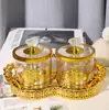 Frasco de Plástico Popular Multiusos Transfronterizo con Tapa, Frasco de Almacenamiento de Lujo Ligero Estilo Europeo, Dulcero Chapado en Oro para Té y Bocadillos