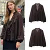 Marca Z Comércio Exterior Atacado Transfronteiriço Moda Verão Feminina Estilo Europeu e Americano Camisa Decorativa em Camadas com Decote V