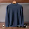 Nuevo suéter de cachemira para otoño e invierno para hombre, jersey, color liso, cuello semi-alto, suéter de lana, estilo de negocios, talla grande, suéter de capa base