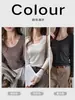 Camiseta de manga comprida com design estilo coreano para mulheres, nova base de linho com bolinhas e gola U grande para usar por dentro e por fora