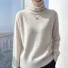 Suéter de punto colorido de cuello alto hecho de lana 100% pura, jersey de otoño e invierno para mujer, grueso y cálido, top de manga larga para usar como base