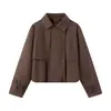 Trench coat curto de verão novo, bufante, de manga comprida, com gola reversa, europeu e americano, transfronteiriço, para mulheres