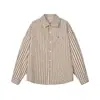 Nova Camisa Masculina de Seersucker Xadrez de Manga Longa Outono 2026 com Bordado de Cachorro e Gola Reversível Camisa Casual para Homens