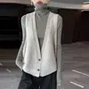 Chaleco de Punto de Lana Pura con Cuello en V Profundo para Mujer 2026 Otoño/Invierno Nuevo Chaleco Irregular sin Mangas Holgado Engrosado para Mujer