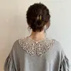 Chal de encaje con cuello de muñeca calado, blusa de mujer decorada con perlas, cuello postizo, sobrefalda estilo coreano