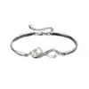 Pulsera de Moda Tendencia para Mujer con Diseño de Corazón y Cruz con Tachuelas de Diamante en Oro Rosa y Plata, con Grabado de Figura de Ocho