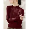 Camisa Base Gris para Mujer, Cuello Medio Alto de Alta Gama, Manga de Tres Cuartos, Top de Manga Media Ajustado, Camiseta de Punto A7691