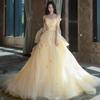 Vestido de Noche Amarillo para Mujer 2026 Nuevo de Alta Gama Lujo Ligero Nicho Estilo Francés Vestido de Boda Vestido de Princesa para Graduación Adulta