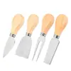 Cuchillo y tenedor para queso de acero inoxidable con mango de madera, juego de 4 piezas, mini cuchillo para mantequilla, cuchillo para pastel, cortador de mantequilla, juego de cuchillos para queso